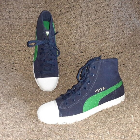 PUMA-Ibiza-High-Hi Tops-Sneakers-Unisex-Navy/Green-Size 39-7 Men-9 Women-NEW - Picture 1 of 8